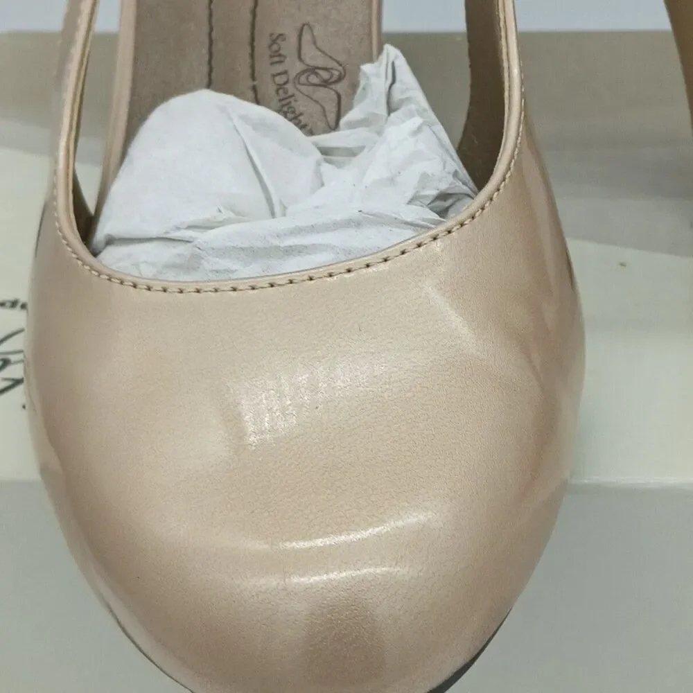 Soft Style By Hush Puppies Co. Catey Slingback Pumps Bone Pearl Patent 7.5M Read
